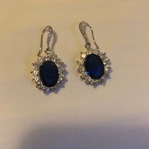 Imitation sapphire and diamond earrings